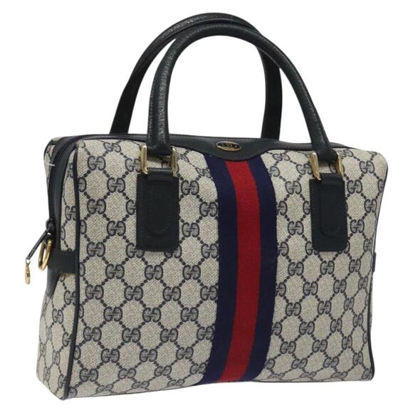 GUCCI GG Supreme Sherry Line Hand Bag Pvc Leather Navy Red 67 02 67 02 - Picture 1 of 16